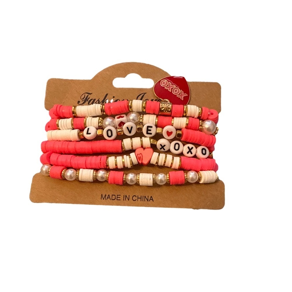 XOXO Love Bracelet Set with Pink and Cream Beads